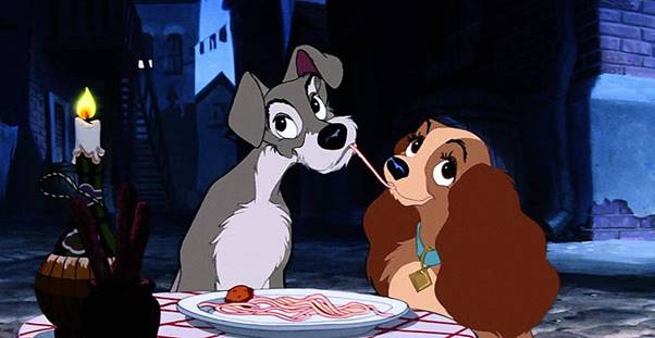 Disney's Lady and the Tramp having dinner